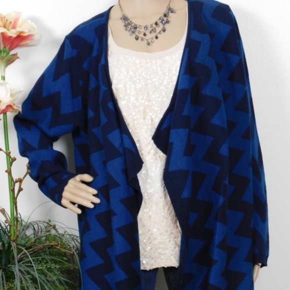 New York & Company Cardigan Sweater L Open Front Drape Chevron - Picture 4 of 8